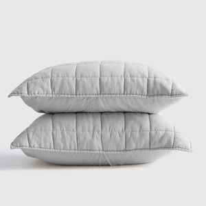 NWOT QUINCE European Linen Box Quilted Sham King Light Grey 8838